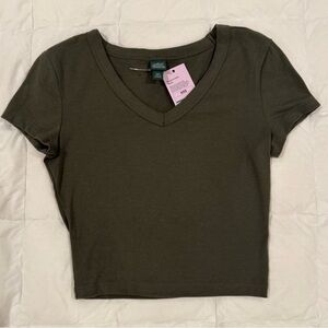Wild Fable V-Neck Crop Top - Dark Green